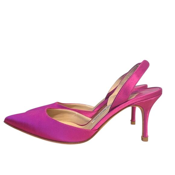 Manolo Blahnik Carolyne Pink Satin Pointed Toe Slingback Heels 36.5 - Picture 6 of 12